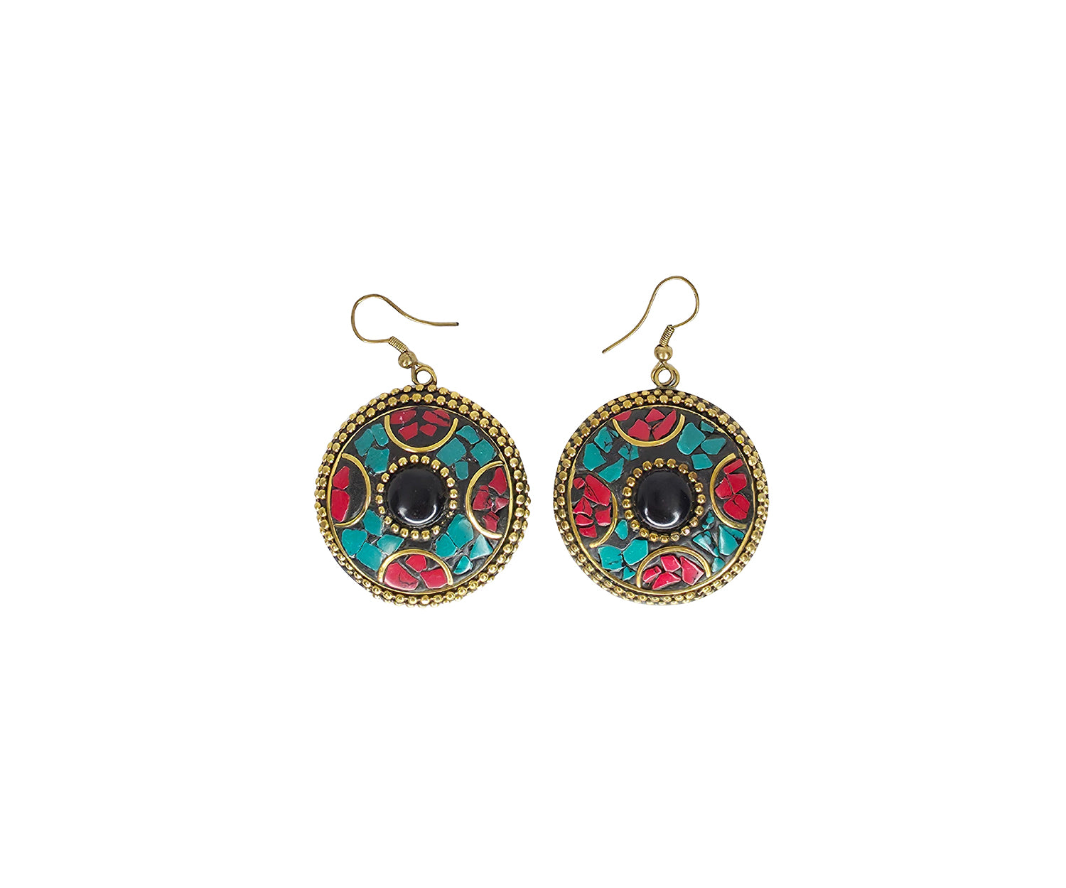 Mosaic Disc Earrings – Red & Turquoise